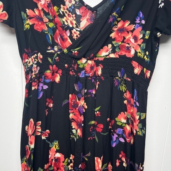 Xhilaration High Waisted Floral V-Neck Short Sleeve Dress Juniors Large Pullover - Picture 9 of 12